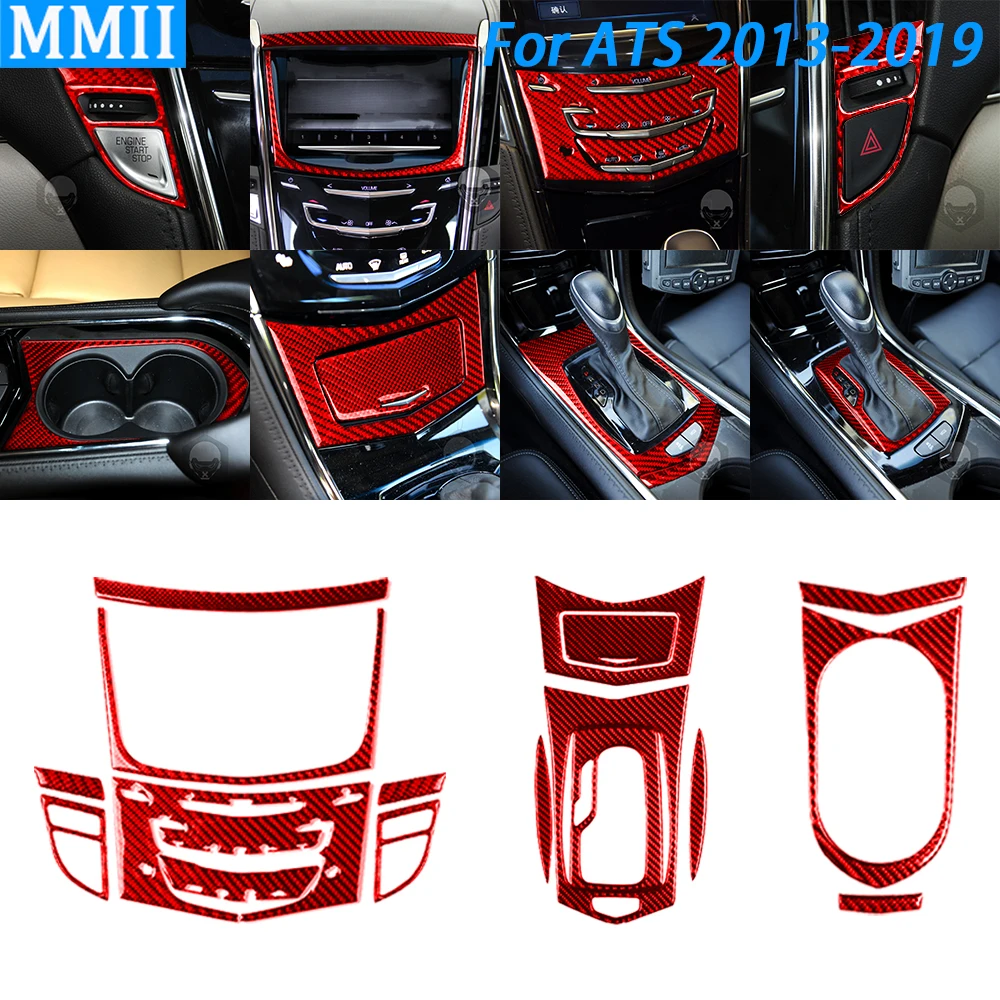 

17 шт. Красная Наклейка для салона из углеродного волокна, переключатель передач для воздуховода, Центральная панель управления, автомобильные комплекты для Cadillac ATS 2013-2019 седан