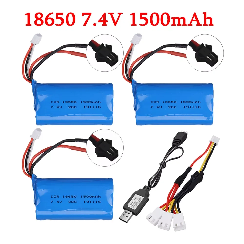 

NEW2023 7.4V 1500mAh Lipo Battery for WPL MN99S D90 U12A S033g Q1 H101 7.4V 18650 SM Battery Rc Boats Cars Tanks Drones Parts 2S