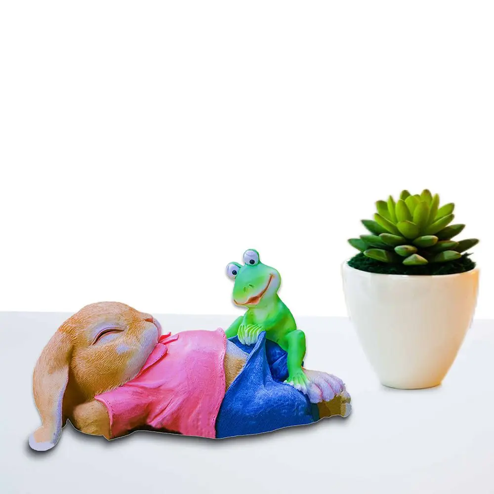 

New Creative Lawn Art Decor Resin Frog Play With Bunny Figurines Outdoor Rabbit Statue