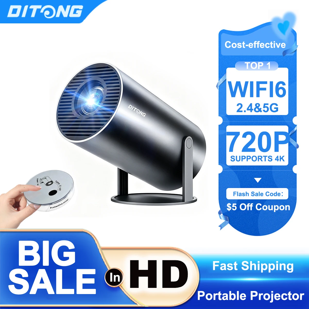 Фото Портативный HD-проектор DITONG HY300 Plus 4K, Android LED-проектор для домашнего кинотеатра, мини-проектор для телефона, HY300 Pro №2