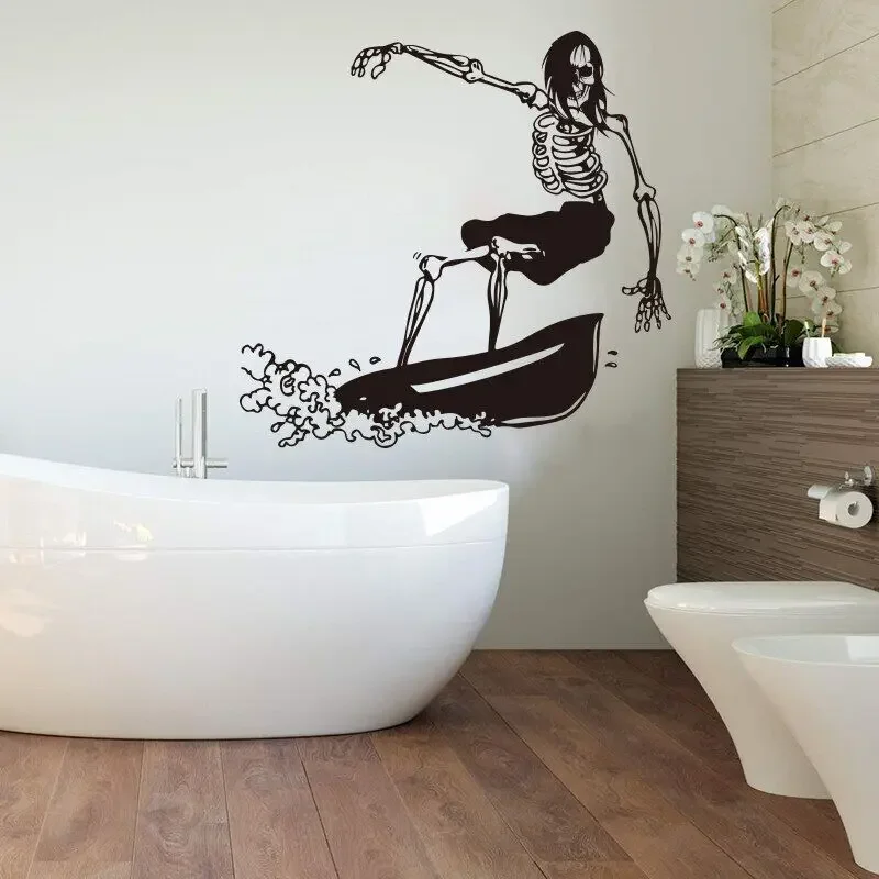 Большой скелет для серфинга череп автомобиль лодка стикер на стену ванная
