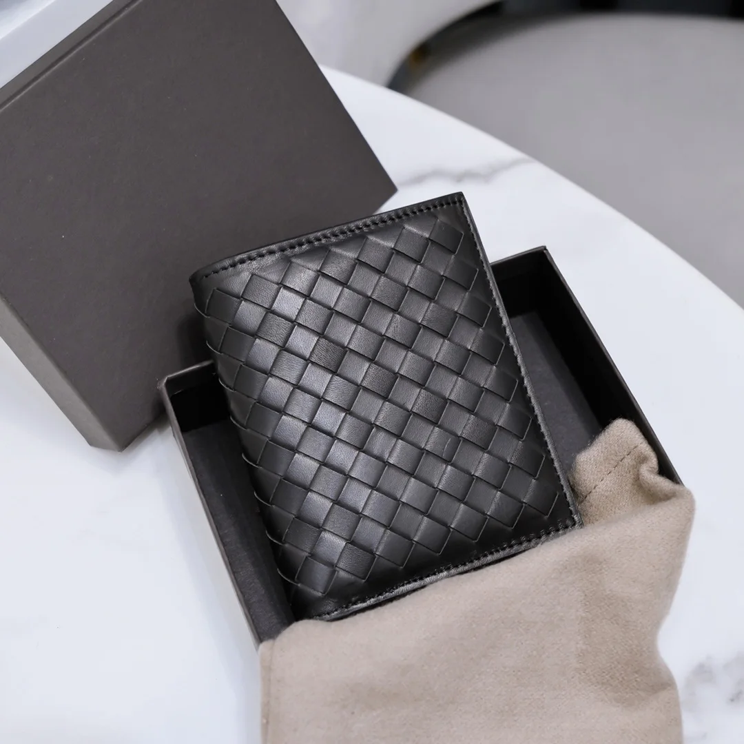 Men's Wallet Top Leather Woven Short Wallet Luxury Brand Card Holder Cowhide Purse Fashion Designer Coin Pocket Simple Card