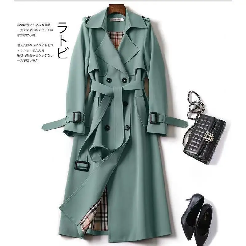 

Spring Autumn Ladies Loose Trench Coat New Fashion Women Belt Korean Double Breasted Mid Long Overcoat Femme Windbreaker
