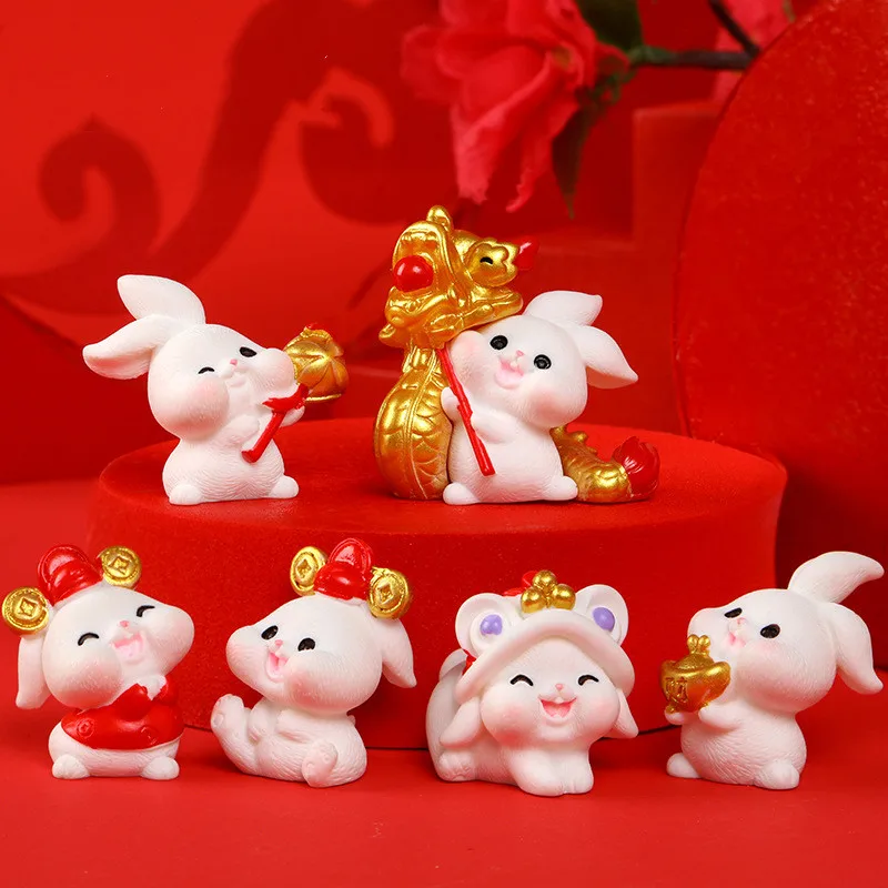 

Китайские новогодние фигурки, миниатюрные Мультяшные кролики, миниатюрные Ландшафтные украшения для дома, милые животные, декор для комнат...