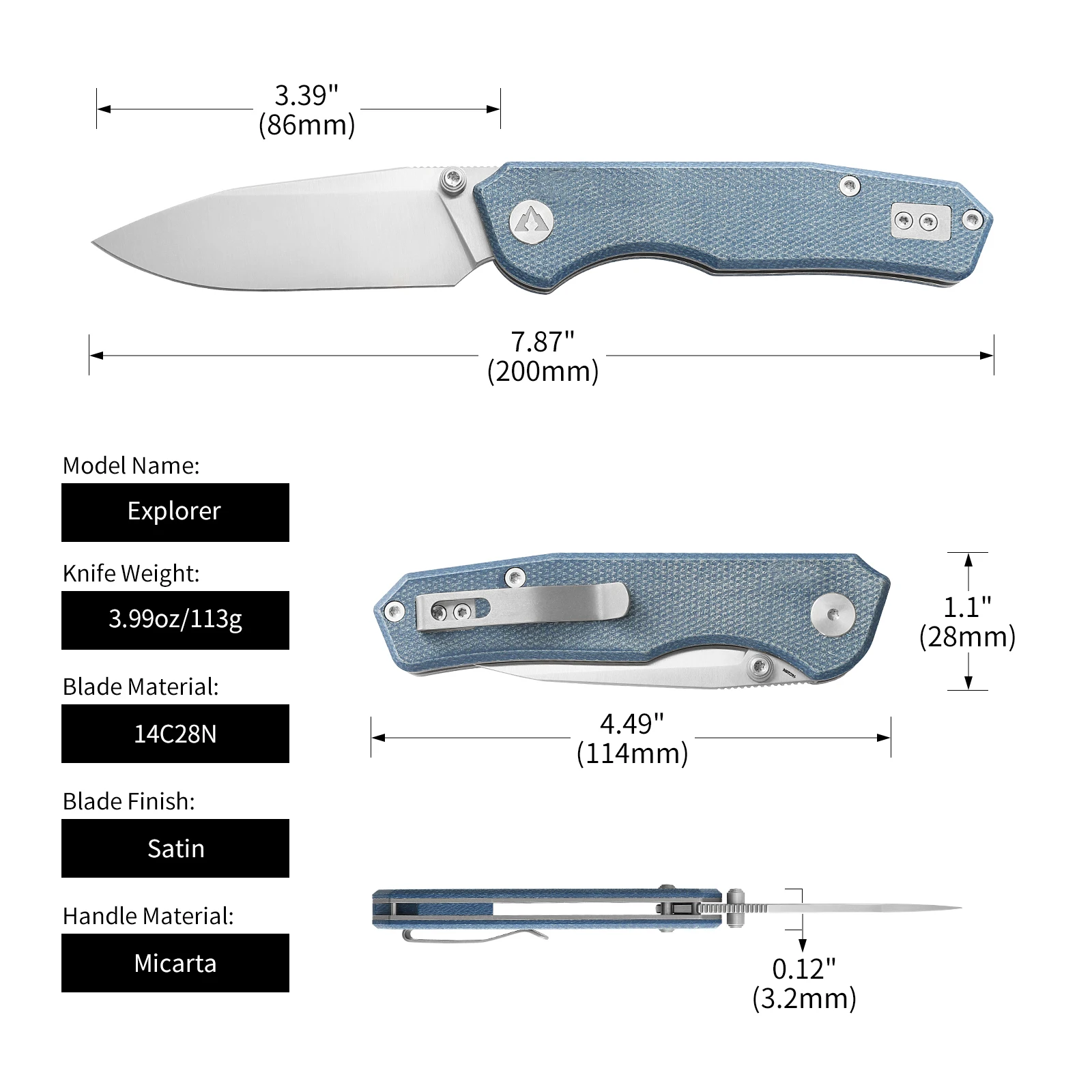 Фото CMBMADEKNIVES Explorer Micarta Ручка 14C28N Стальное лезвие Карманный складной тактический нож для выживания и кемпинга на открытом воздухе EDC CMB-18D №4