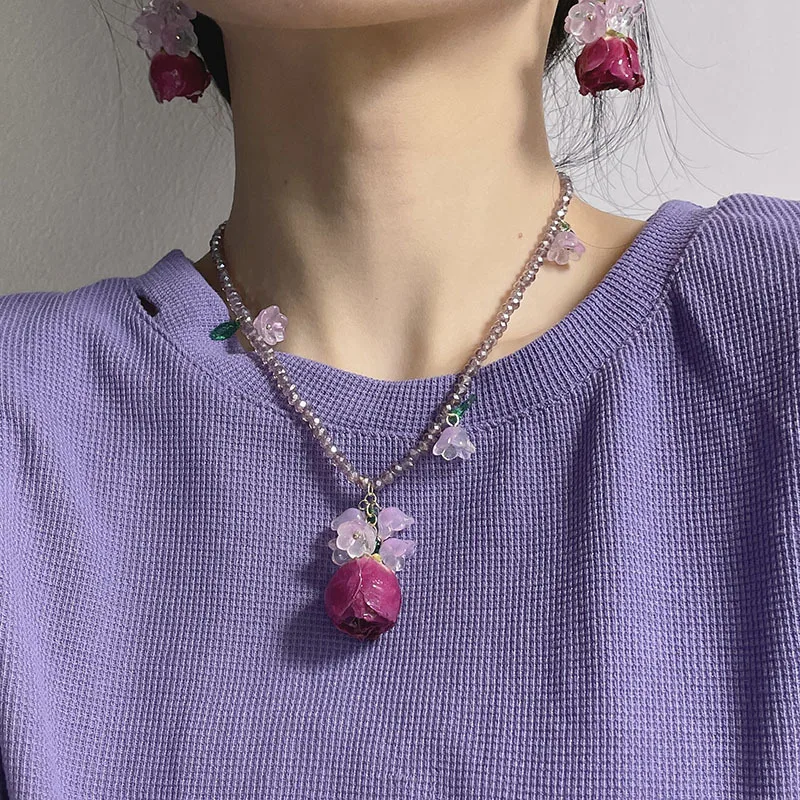 

Vintage Pulsera Hombre Immortal Flower Flower Lily Flower Necklace Temperament Design Versatile Necklace Jewelry Collarbone