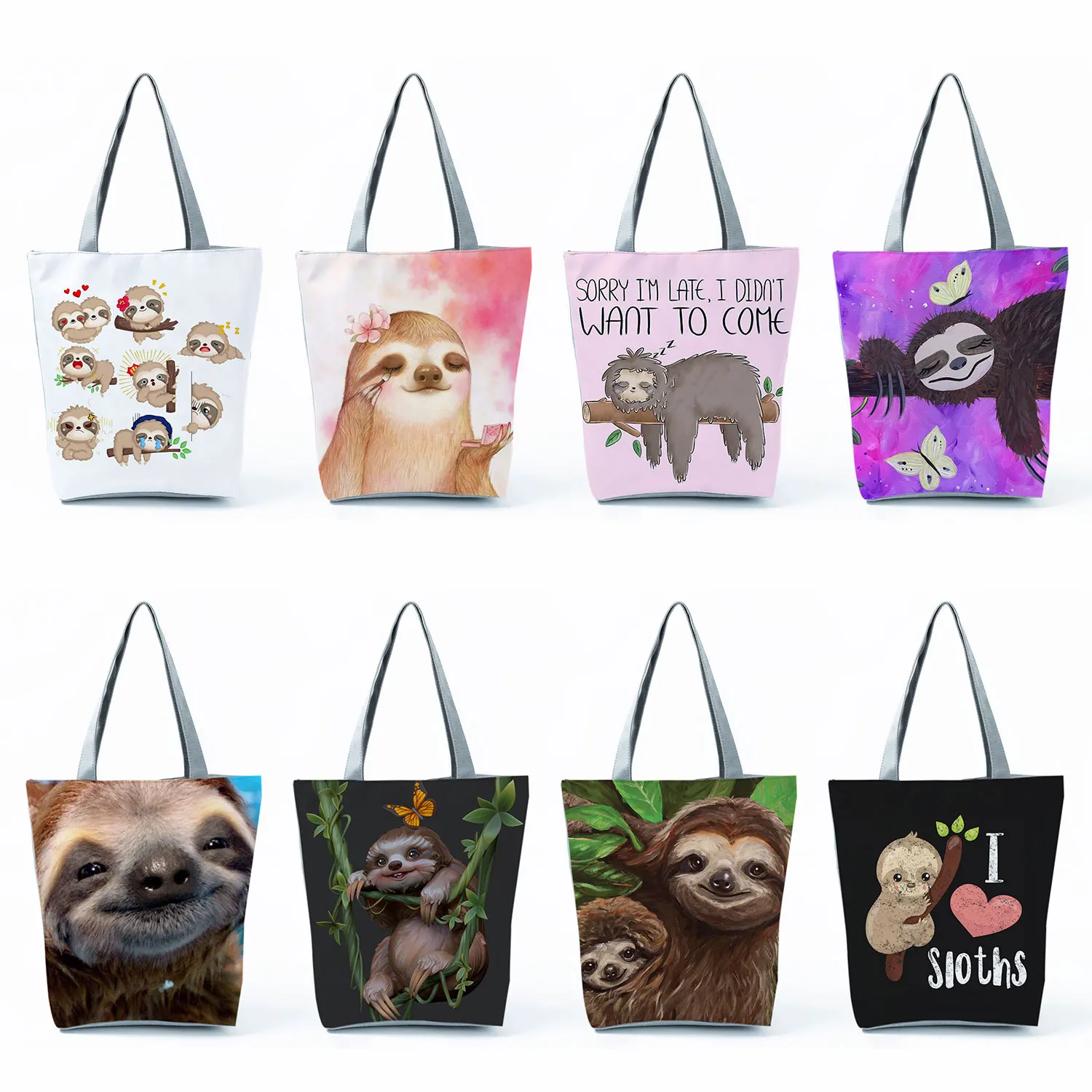 

Custom Reusable Portable Casual Travel Beach Tote Gift Shoulder Shopping Bags High Capacity Women's Handbags Plant Sloth Printed