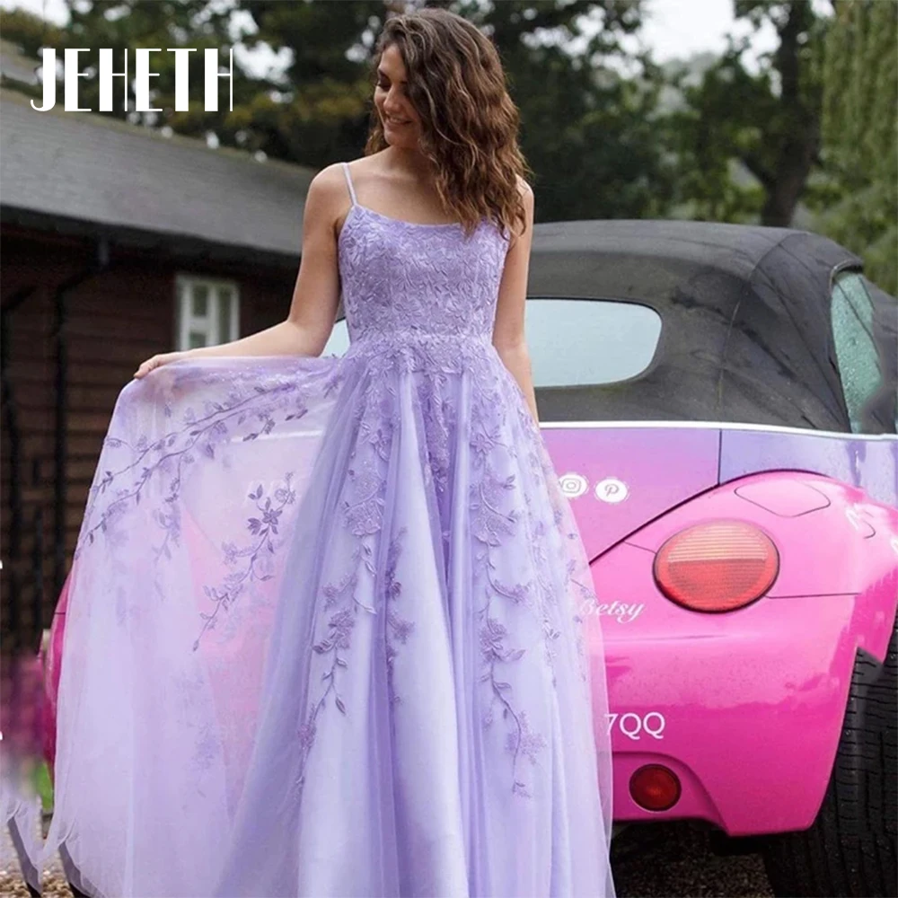 

Elegant Lavender Scoop Neck Prom Dresses Tulle A-Line Long Evening Gowns Appliques Formal Party Vestidos De Fiesta Custom Made