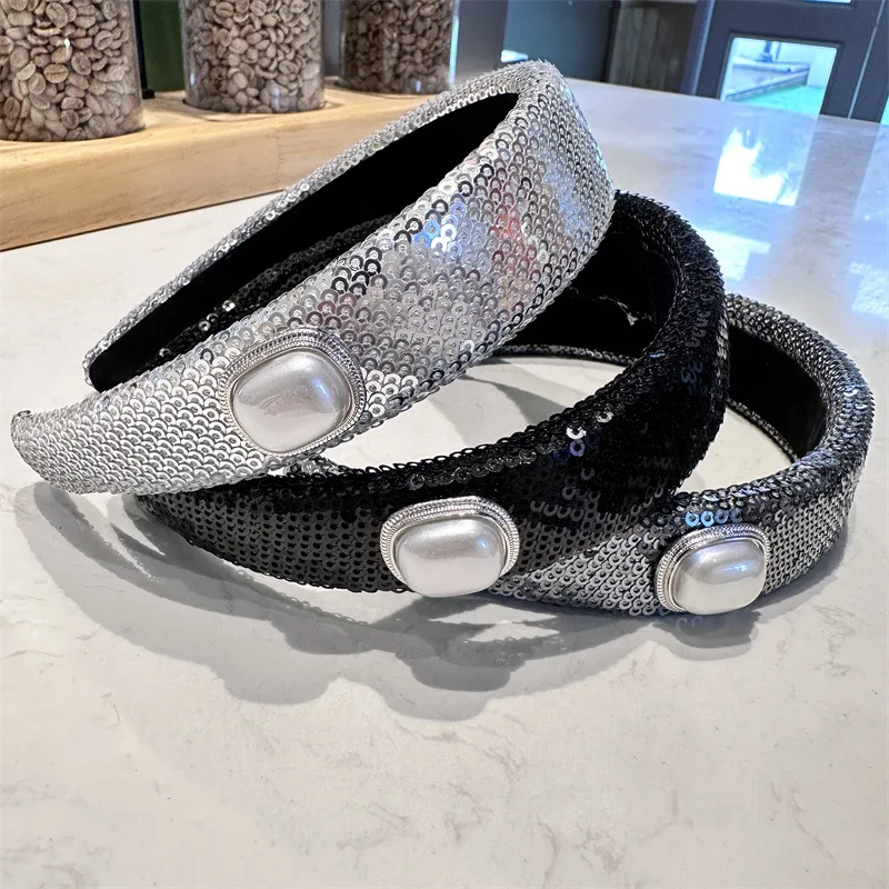 Повязка на голову с блестками для женщин и девочек повязка черного цвета