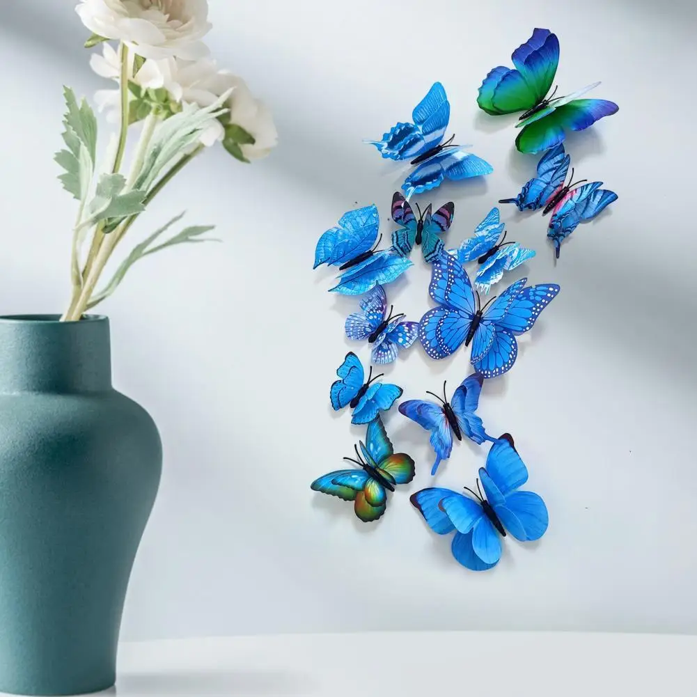 

12Pcs Wall Sticker 3D Decorative Double Layers Butterfly Design Wall Mural Home Decor