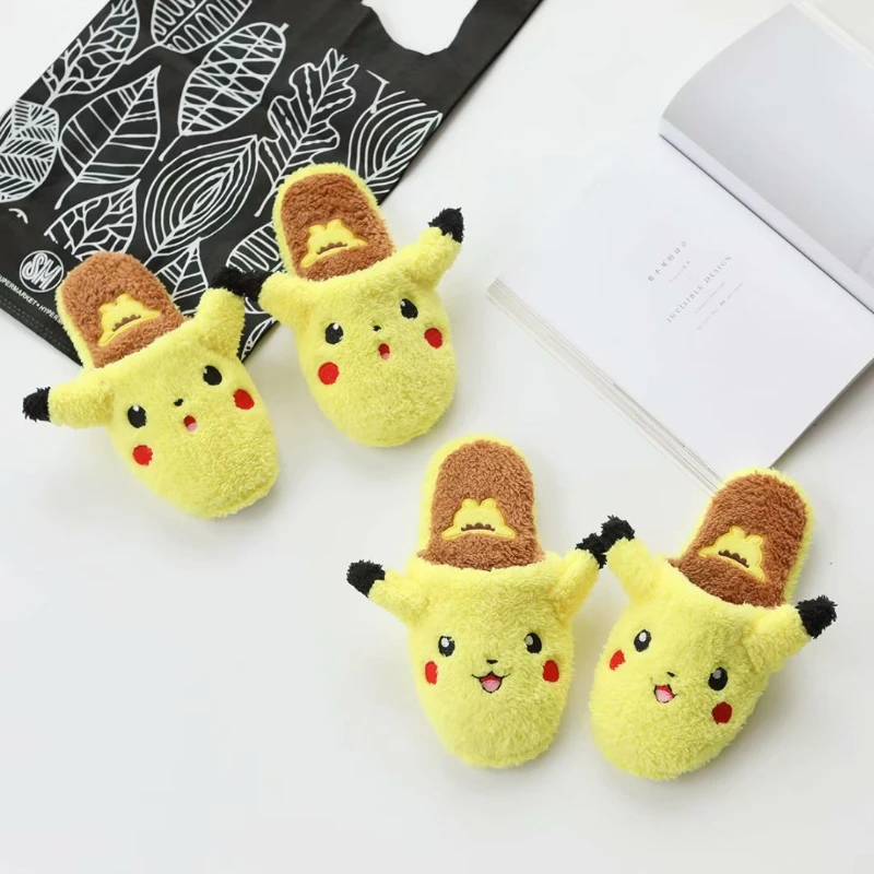 

Pokemon Cartoon Expression Pikachu SlippersHome Cute Floor SlippersAutumn and Winter Warm Women's Cotton Slippers Christmas Gift