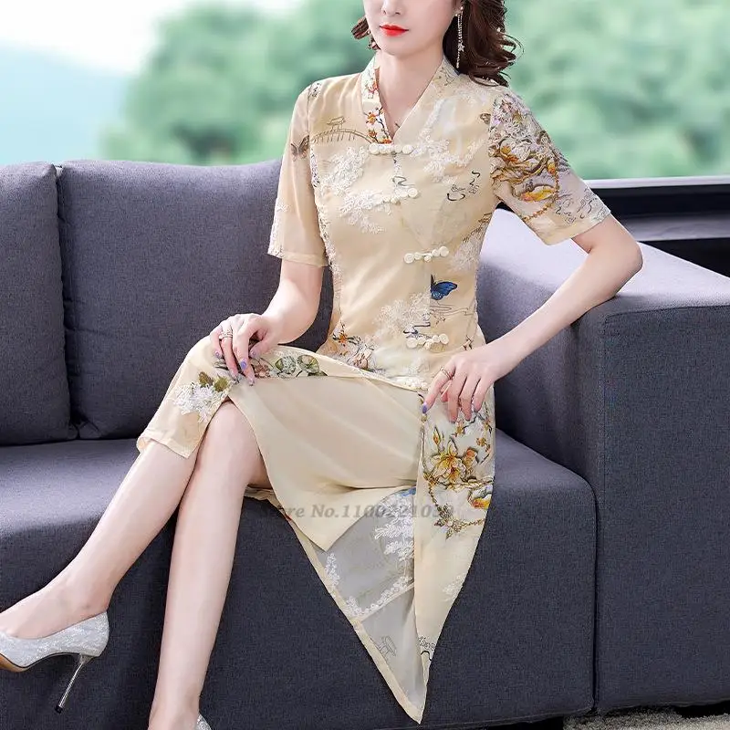 

2023 chinese traditional cheongsam women improved qipao dress female lace flower elegant vintage oriental chongsam dress qipao