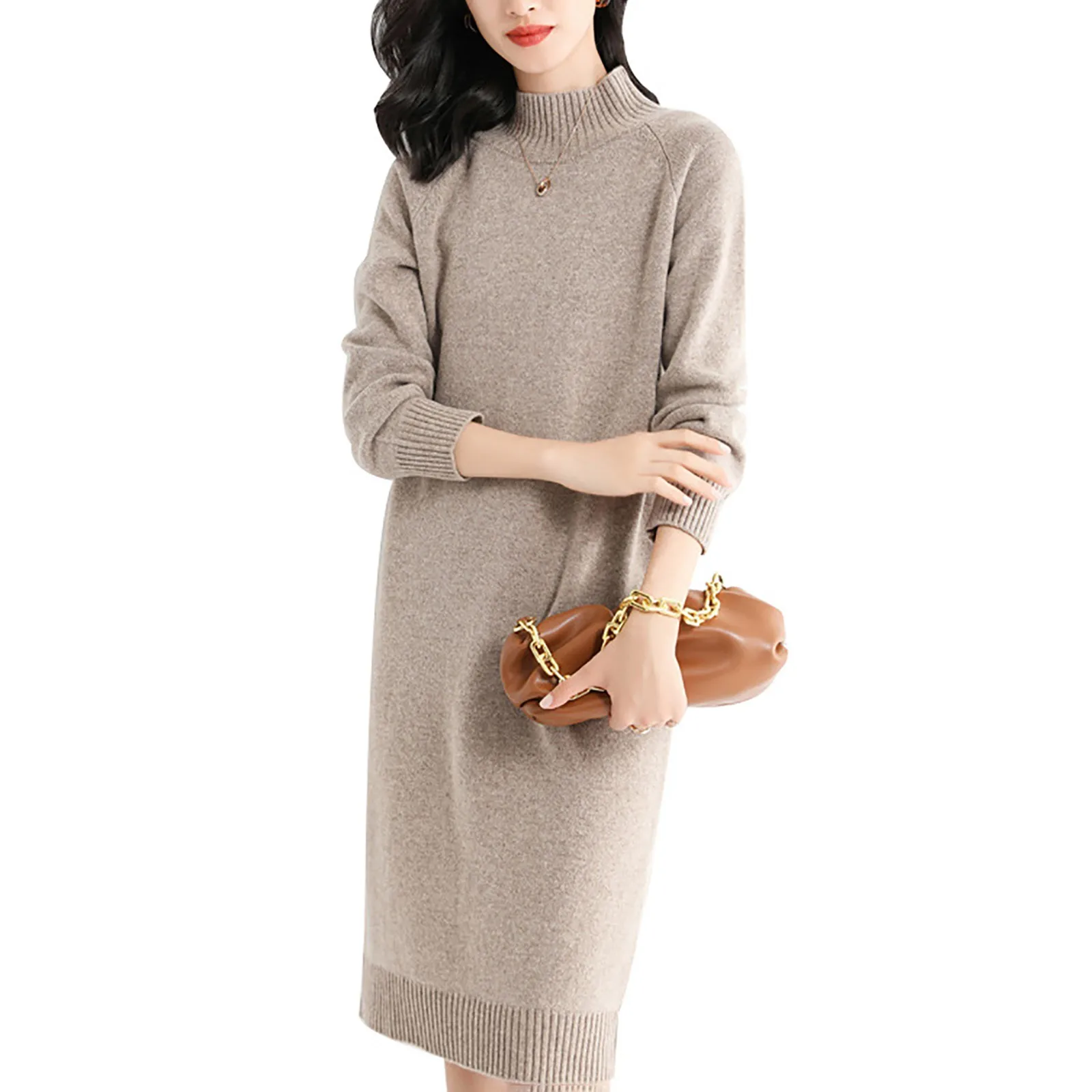 Женское платье-свитер из 100% мериносовой шерсти трикотаж пуловер с