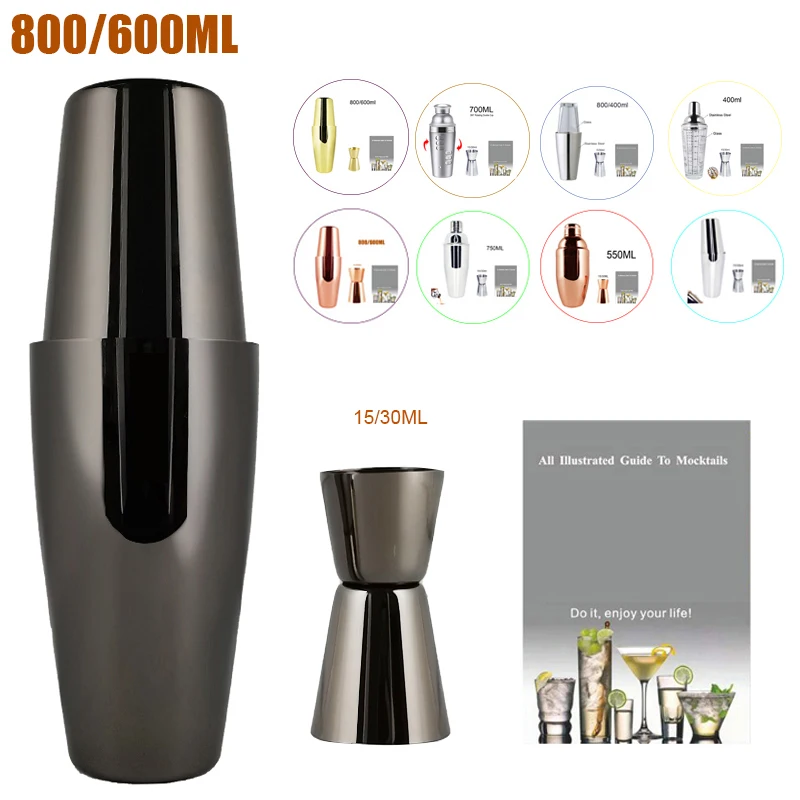 Jigger Cocktail Shakers Gold/Black/Rose Gold 750ml 750/600ml /800/600ml Boston Shaker Bar Tools With Cocktail Recipe Book