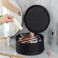 three dimensional black cosmetic bag women cylinder crown storage pouch waterproof toiletries large zipper wash beauty cases