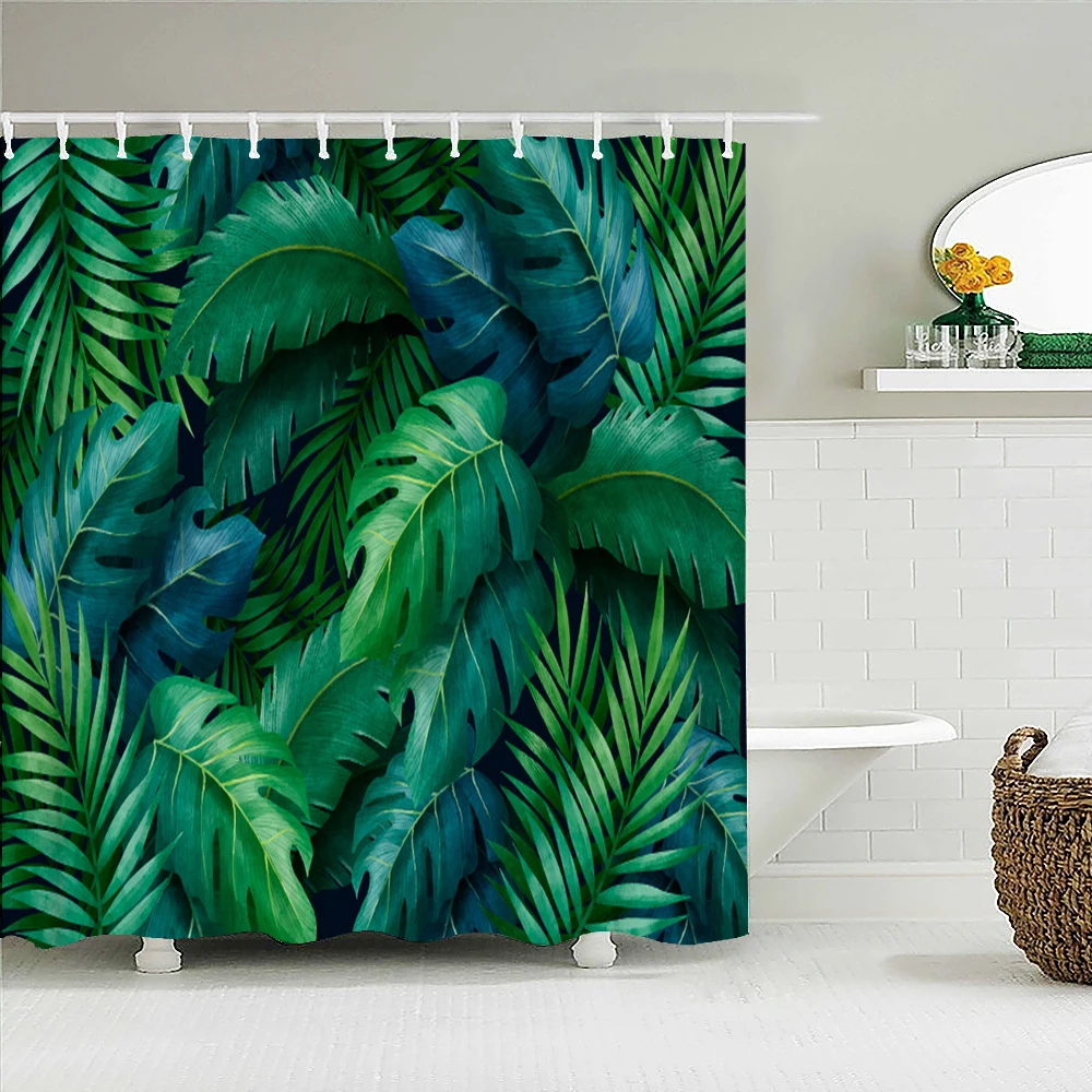 

Современная 3d-занавеска для душа с рисунком леса, зеленые растения, дерево, ландшафт, занавеска для душа с крючком для ванной комнаты