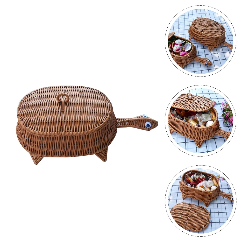 

Turtle Rattan Basket Vegetable Tray Lid Decorative Food Storage Wicker Baskets Home Supplies Plastic Fruit For kitchen