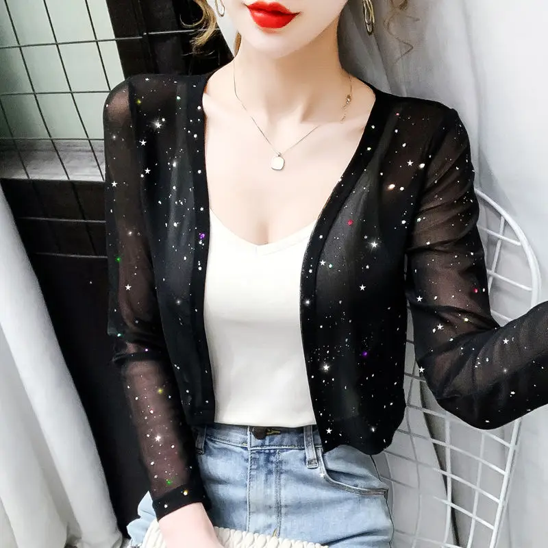 

Женская Воздухопроницаемая сетчатая тонкая куртка, короткий кардиган, защита от солнца, рубашка для кондиционера, весна-лето