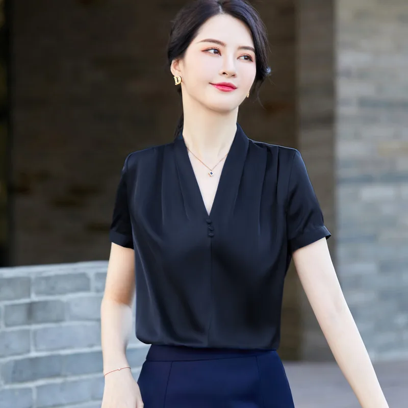 Satin V Neck Shirt Women 2022 New 
