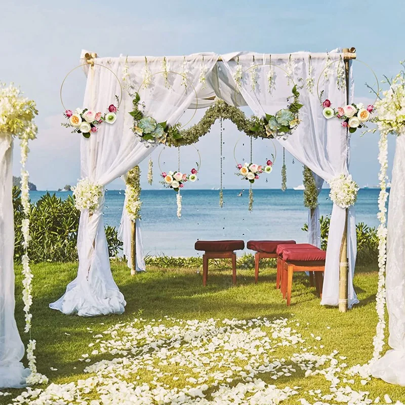 12Pcs Metal Floral Hoop Centerpiece With Base For Table,12 Inch For Crafts Dream Catcher Wreath DIY Centerpieces