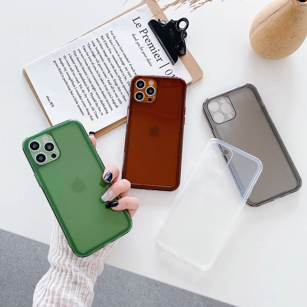 

Глянцевый защитный чехол для телефона с камерой для iPhone 13, 12, 11 Pro Max, XS, X, XR Max, Mini, 7, 8 Plus, SE, 2020, простой прозрачный мягкий чехол, 10 шт.