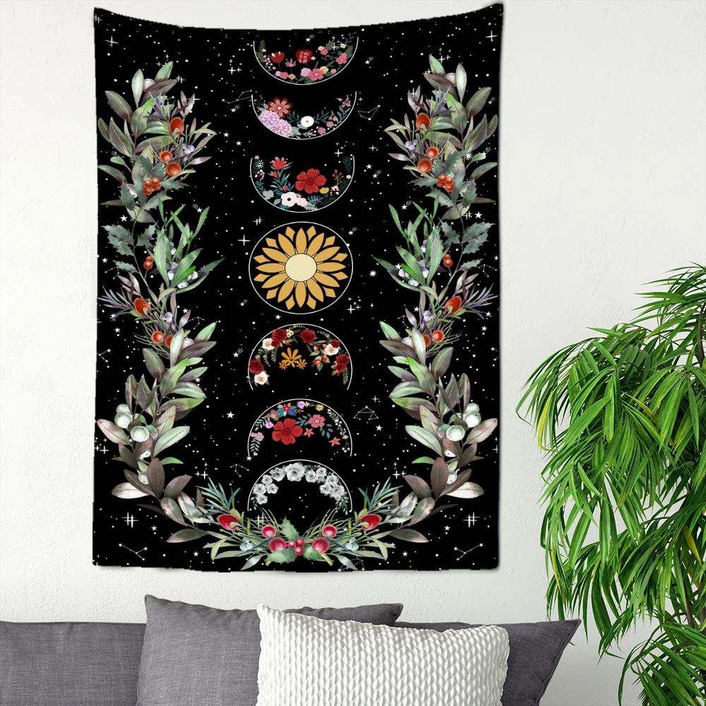 

Гобелен с узором в виде грибов на черном фоне, вертикальный цветочный Классический Настенный декор для гостиной, ванной комнаты, общежития