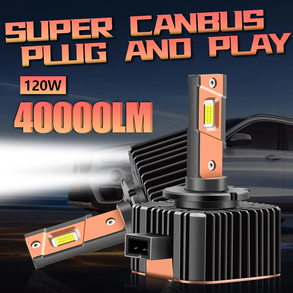 

D1S LED Canbus Headlights HID D3S D2S D4S D5S D8S D1R D2R D3R Turbo LED 40000LM 6000K White 120W Plug&Play Two-sides CSP Chip