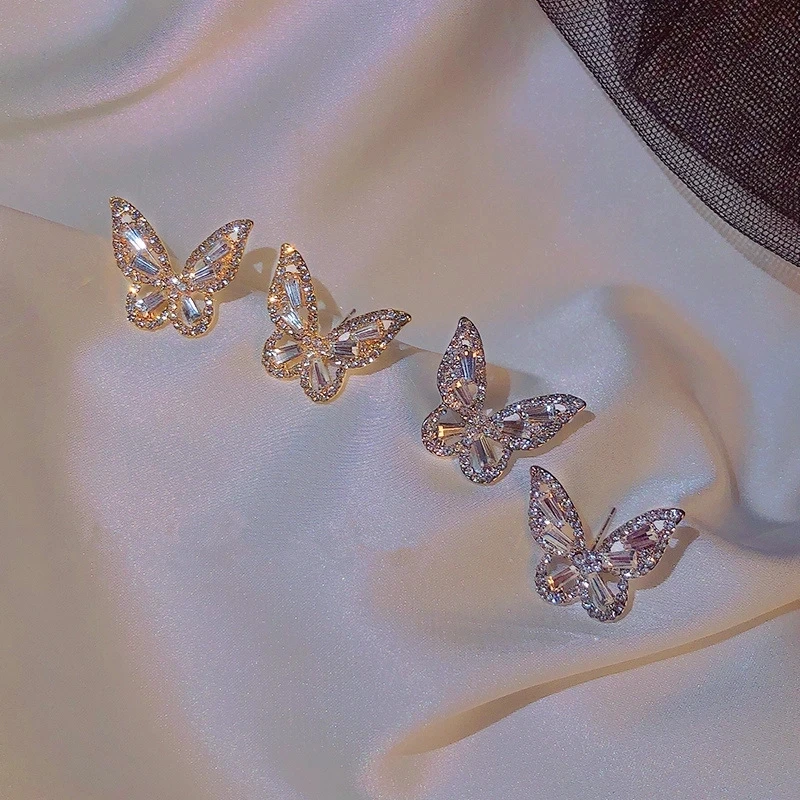 

New Arrive Fashion Butterfly Earrings For Women Punk Rhinestone Style Cute Girls Zircon Stud Earrings Kpop Jewelry e717