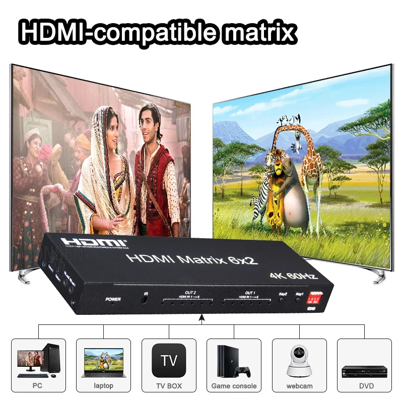 4K 60 Гц 6x2 HDMI 2 0 матрица 6 в Разветвитель переключатель 4x2 аудио видео