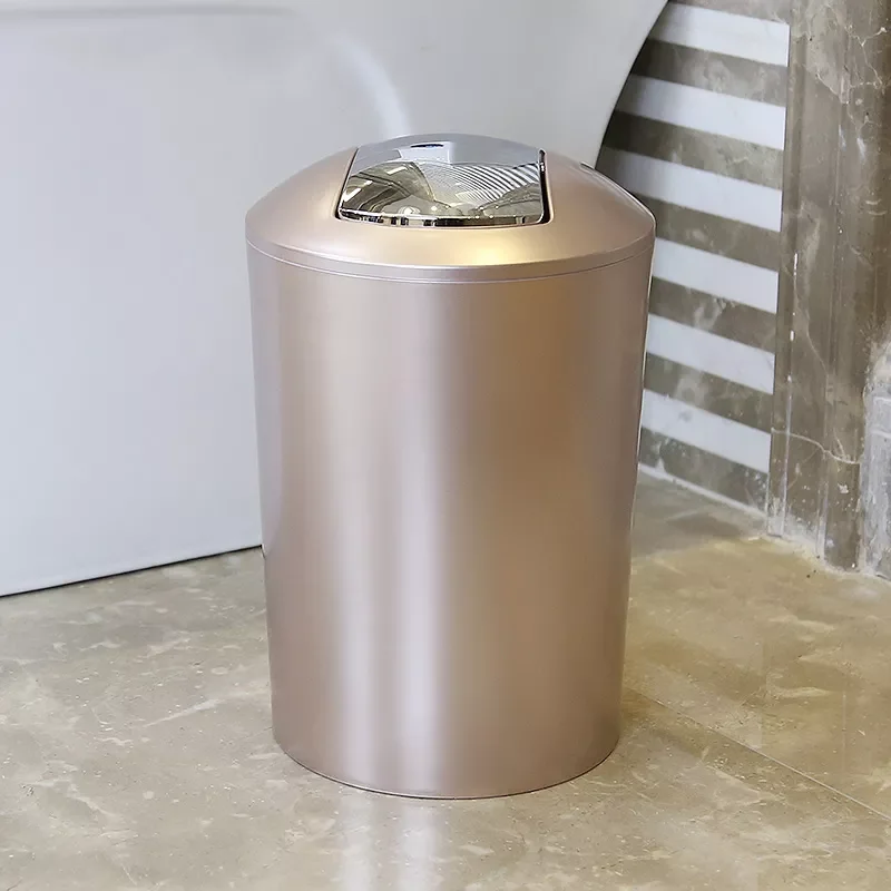 

NEW Golden European Style Luxury Rocking Lid Plastic Trash Can for Kitchen Bathroom Toilet