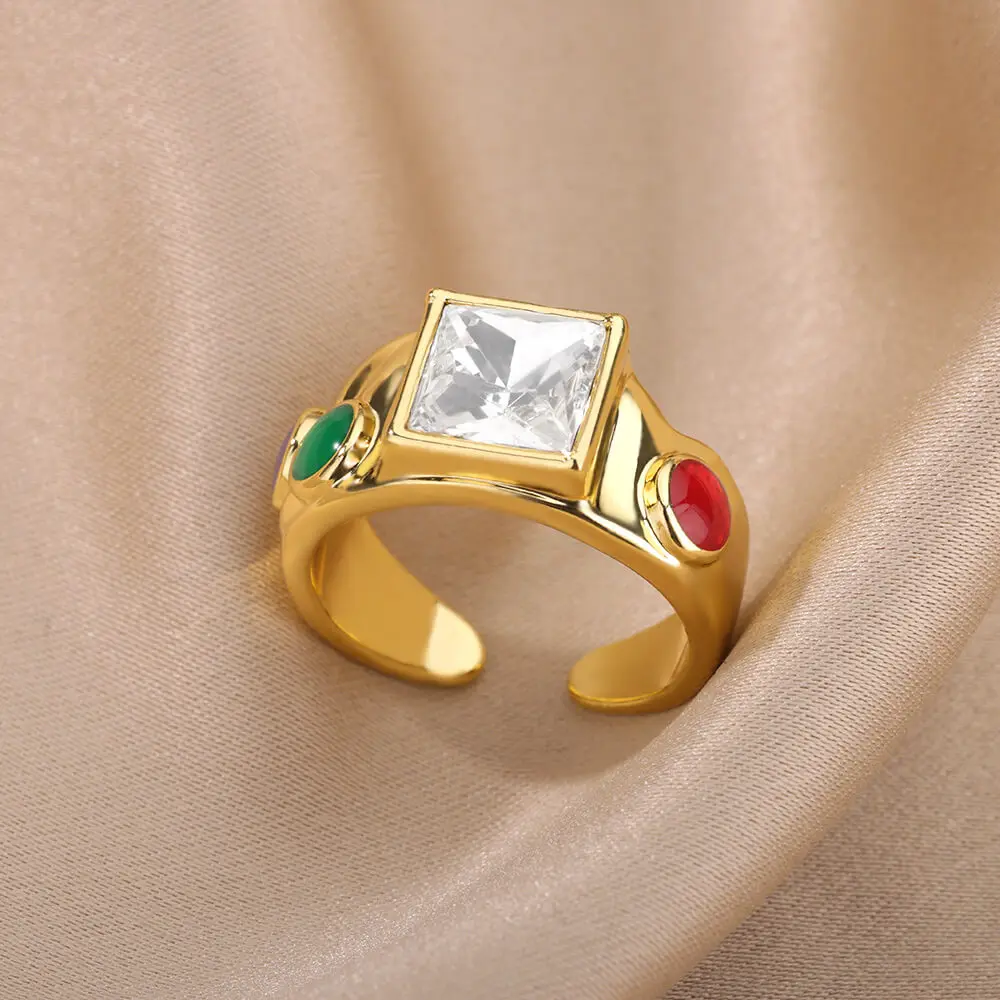 

Vintage Colorful Crystal Rhinestone Rings For Women Punk Geometric Metal Irregular Open Finger Ring Party Jewelry Accessories