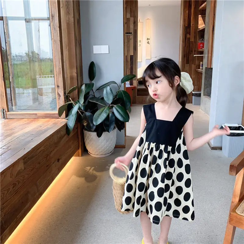 

2022 Summer New Fashion Girls Dress Girl Baby Polka Dot Sleeveless Camisole Princess Skirt Dress Boutique Kids ClothingGirlDress