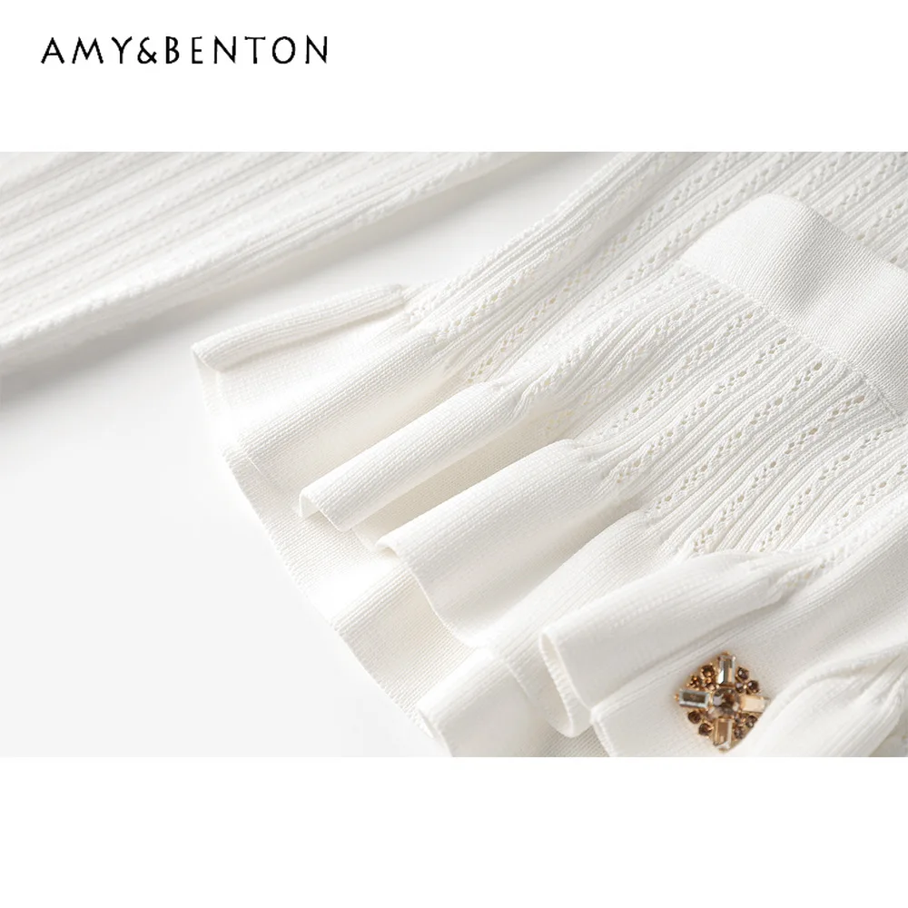 Осенний Новый элегантный трикотажный топ с расклешенными рукавами и юбка-годе