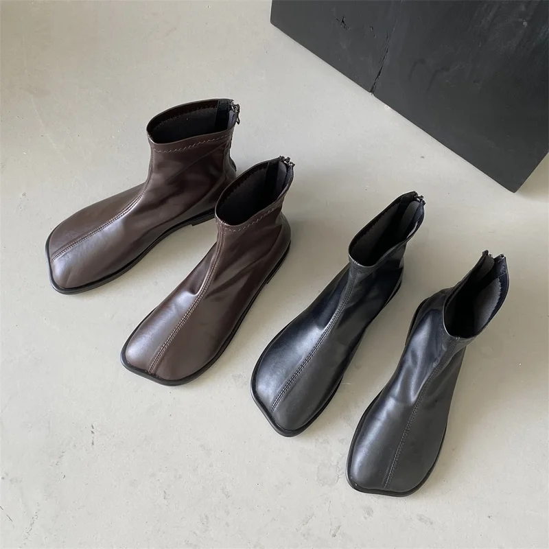 

Женские ботинки, роскошные дизайнерские ботинки, женские резиновые ботильоны на молнии и Плоском Каблуке, модные кожаные ботинки в римском ...