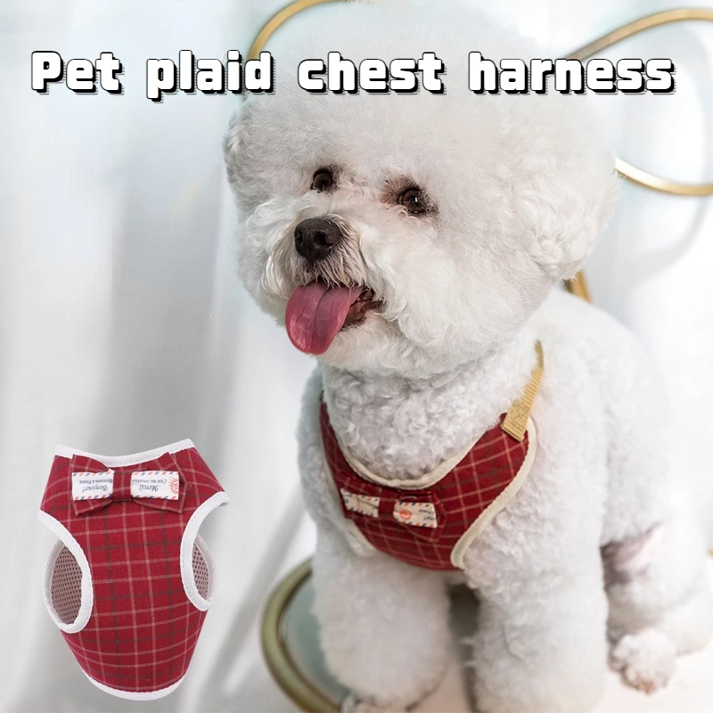 

Pet plaid chest harness Cat dog bow tie Leashes Cat vest type harness Small dog traction rope kitten puppy collar Pet supplies