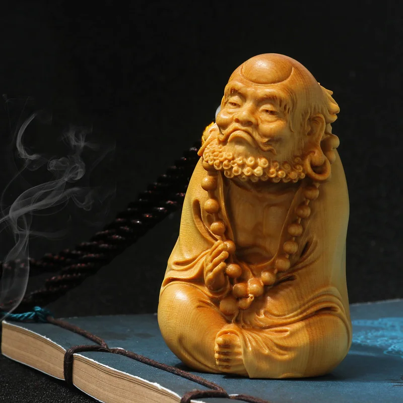

7-8 CM Damo Monk Boxwood Carving Dharma Figurine Buddha Small Sculpture Feng Shui Home Decor