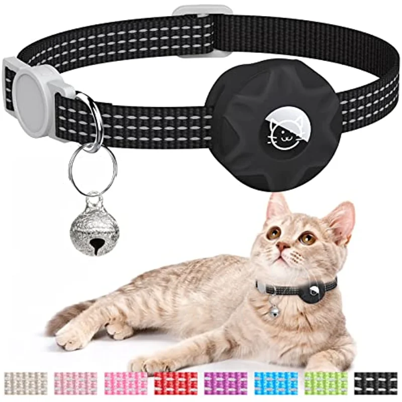 

AirTag Cat Collar, Reflective Kitten Collar Breakaway Apple Air Tag Cat Collar, GPS Cat Collar with AirTag Holder and Bell