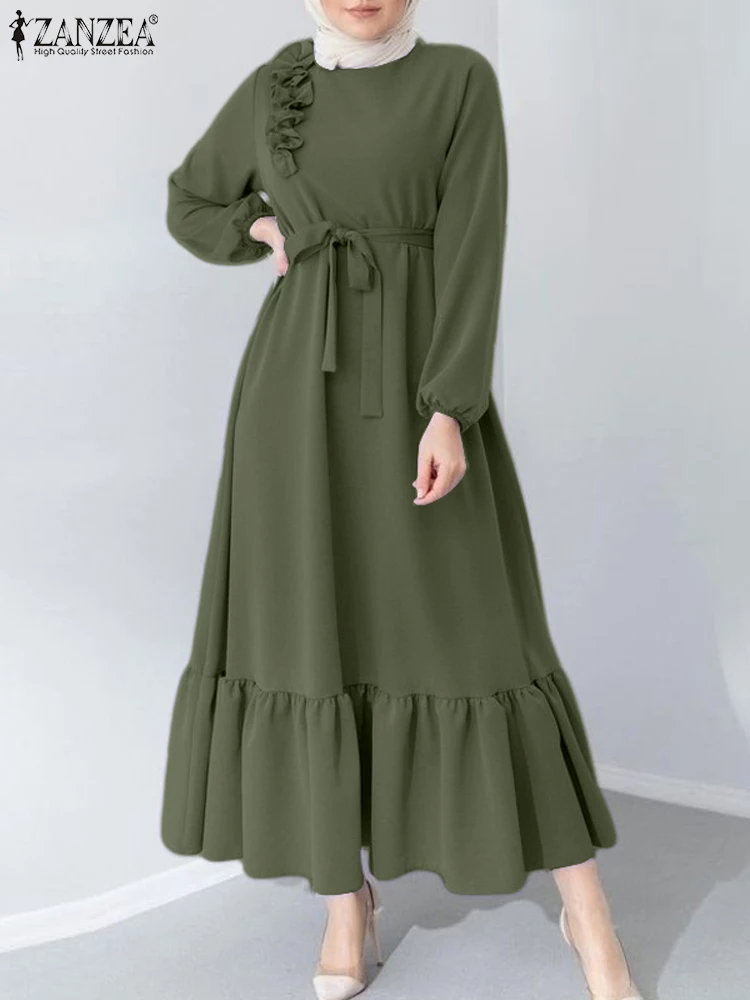 Халат ZANZEA с длинным рукавом и круглым вырезом мусульманский модный длинный халат