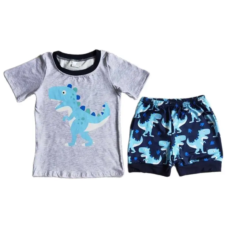 

D9-15 новые серые футболки и шорты с динозавром для мальчиков, детские летние костюмы оптом в повседневном стиле