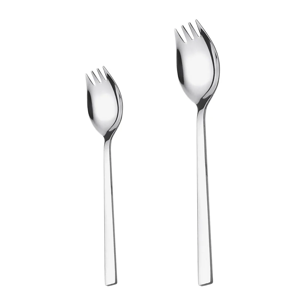 

2pcs Durable Stainless Steel Sporks Fruit Fork Spoons Dessert Serving Spoons