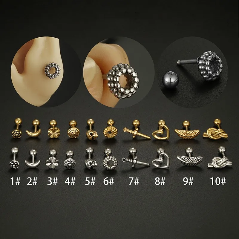 

316L Stainless Steel 16G Skull Stud Earrings Piercing Helix Conch Ear Tragus Cartilage Lobe Stud Piercing Body Jewelry For Women