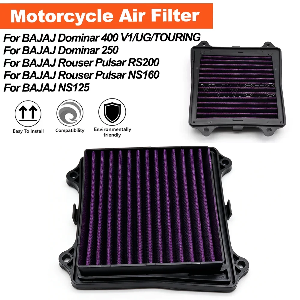 Фото Высокопроизводительный воздушный фильтр для мотоциклов Bajaj Rouser, Pulsar RS200, Pulsar NS160, NS125, Dominar 400 V1, UG TOURING, Dominar 250 №1