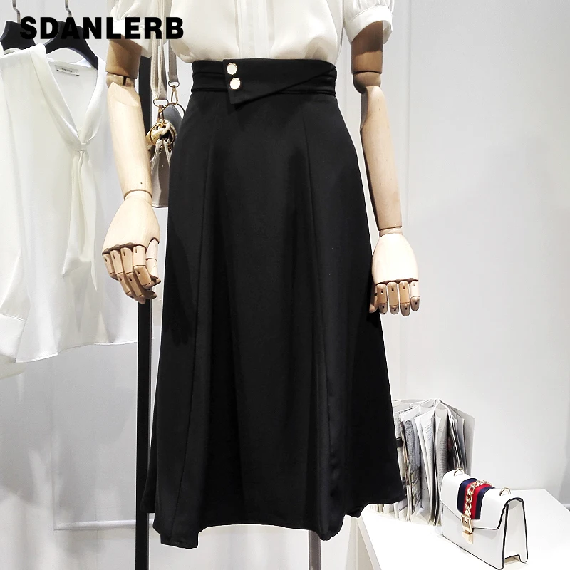 

Women's Skirt 2021 Summer New French Retro Hepburn Style Mid-Length High Waist Faldas Mujer A- Line Umbrella Large Swing Skirt