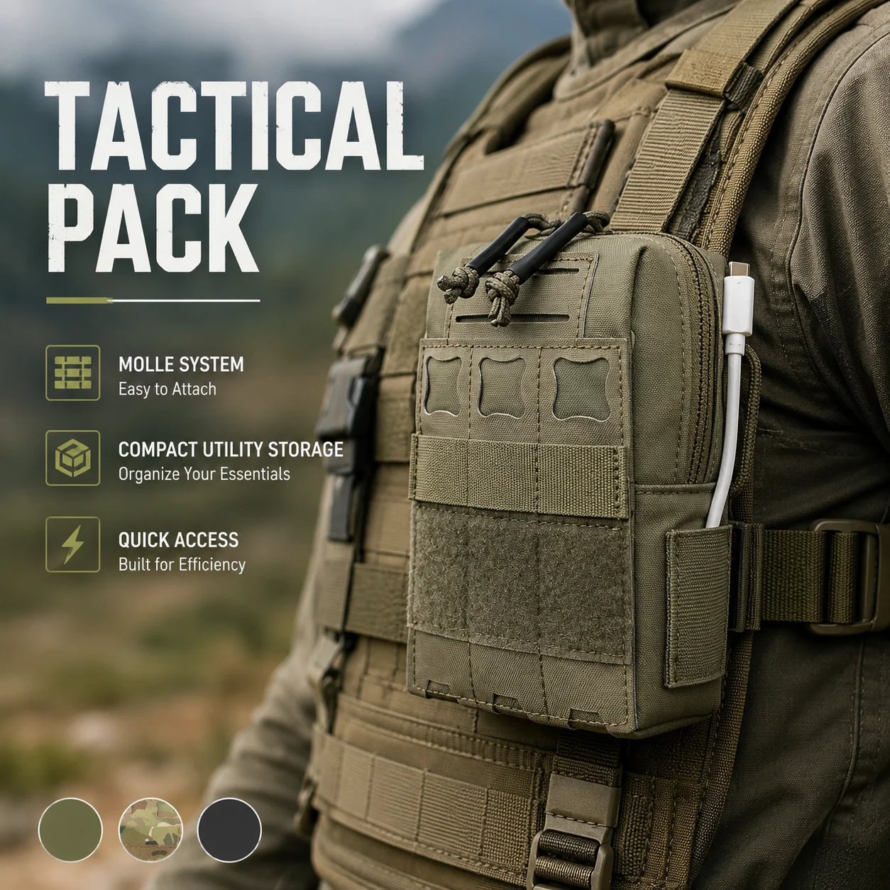 Фото Тактический универсальный подсумок MOLLE, совместимый с EDC, лазерной резки, с органайзером, компактная сумка для хранения для активного отдыха №1