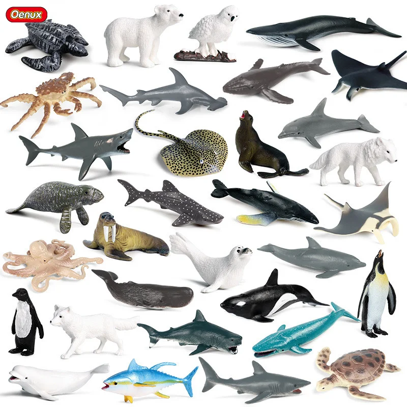 

Oenux 32PCS Sea Life World Simulation Mini Ocean Turtle Rays Whale Shark Animals Model Action Figures Educational Miniature Toy