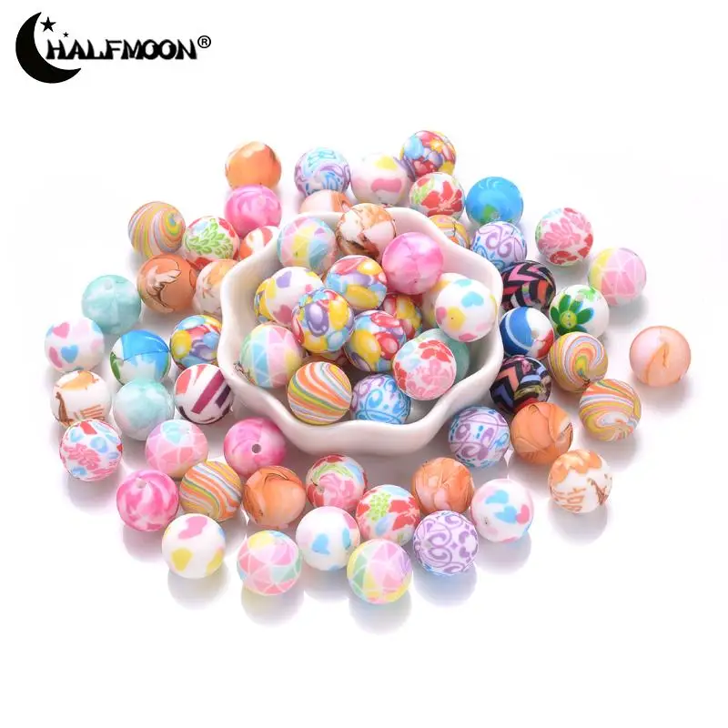 

15mm 10Pcs Dazzle Round Silicone Teething Beads Loose Teether Beads For Bracelet Necklace Jewelry Accessory DIY Pacifier Chain