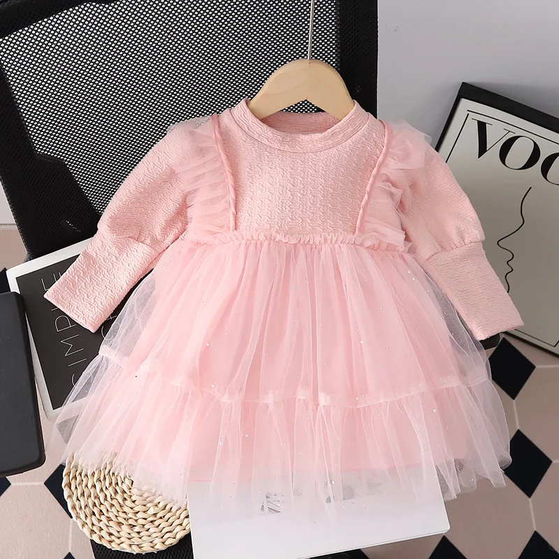 

Girls Autumn Clothing Dress 2023 New Children Mesh Skirt Little Girl Western Style Spring and Autumn Lace Princess Dress