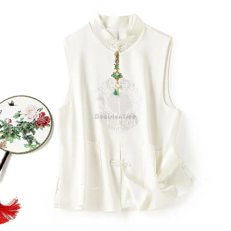 

2022 chinese waistcoat summer new short cardigan chinese style retro embroidery improved tang dynasty vest clothes for women