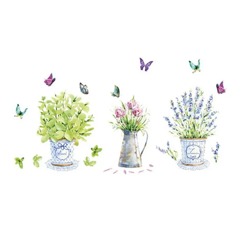 

Flower Potted Butterfly Wall Sticker Kitchen Window Glass Bathroom Decals Waterproof Wall Decor