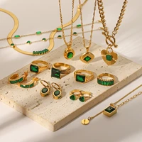 carlidana vintage green crystal jewelry set summer new trendy no tarnish stainless steel gold color jewelry for women party gift